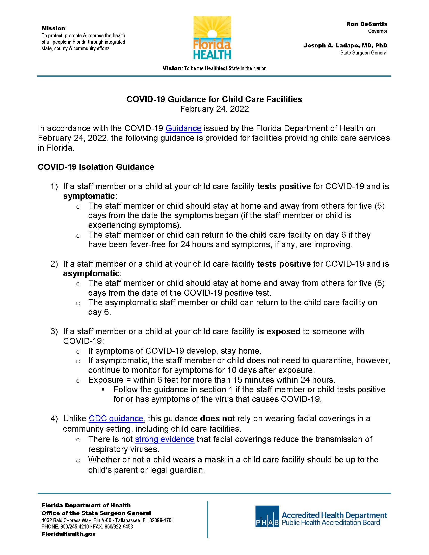 COVID-19 Guidance for Child Care Facilities