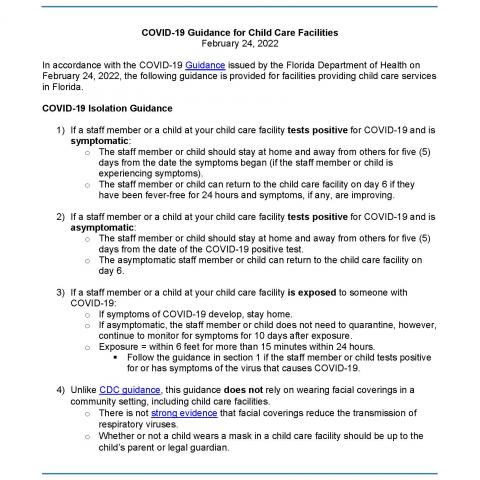 COVID-19 Guidance for Child Care Facilities 
