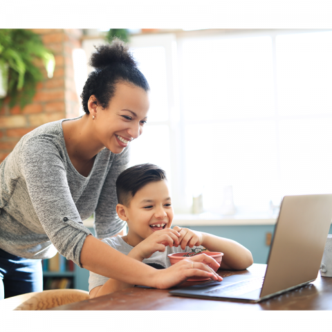 Mom and son on laptop