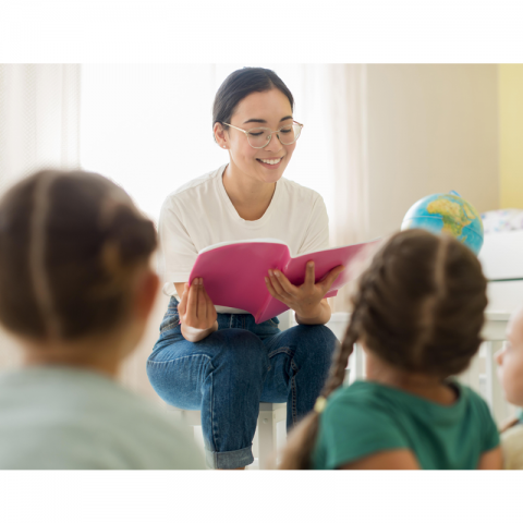 Teacher reading book